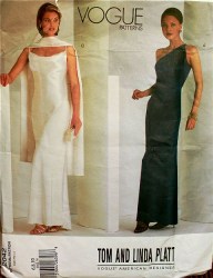 2042 Vogue PLATT STRAPPY/ 1 SHOULDER FLOOR DRESS, SCARF PATTERN 6-10,12-16 UNCUT CHOICE